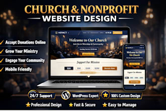 custom design nonprofit church website, church charity ministry donation website