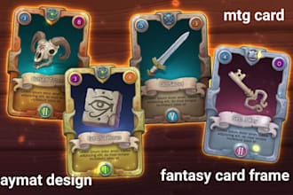 design tcg mtg card templates, playmat fantasy frame card box card mockup
