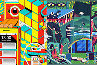 design psychedelic, trippy stoner custom illustration for shirt, album cover art
