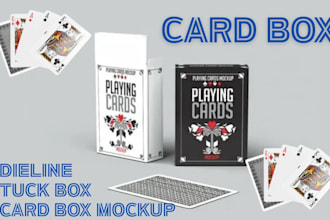 design tcg tarot oracle card box, card game mockup dielines tuck box print ready