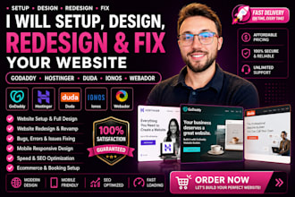 setup design redesign fix your godaddy hostinger duda ionos and webador website