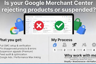 setup and fix google merchant center suspension misrepresentation for approval
