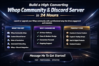 setup new and existing whop community setup discord server within 24 hours