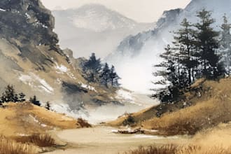 paint realistic landscape watercolor painting illustration