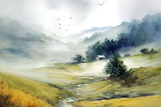 create watercolor landscape illustration