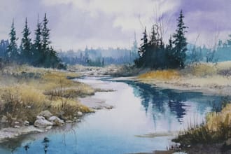 paint realistic landscape watercolor painting illustration