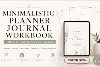 design minimalistic planner journal workbook for etsy digital product seller