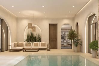 design basement indoor pool,spa pool lounge,  relaxation area,plunge pool render