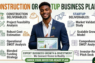 write a construction or startup business plan with financial projections, swot