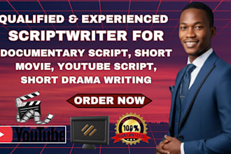 documentary script for youtube channel, movie script, short drama, script writer