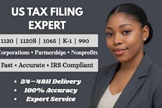 file form 1120, 1120s, 1065 k1 990 for corporations, partnerships and nonprofits