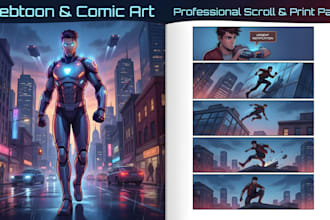 draw a professional webtoon or comic book illustration page