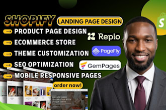 design shopify landing page, shopify product page with replo, pagefly, gempages