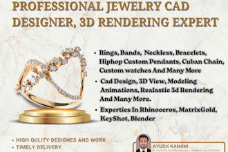 do 3d jewelry cad design and realistic rendering for manufacturing