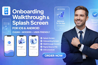 design onboarding, walkthrough screen and splash screen for IOS and android