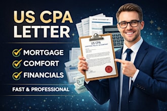 provide US CPA letter financial statement CPA mortgage letter CPA comfort letter