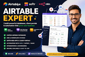 setup airtable database,CRM,softr webapp,n8n,client portal