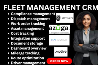 setup fleet management CRM samsara fleet complete onfleet azuga motive geotab