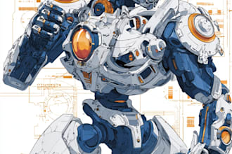 draw amazing character mecha robot illustration