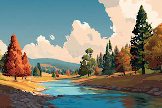 draw a flat vector landscape illustration