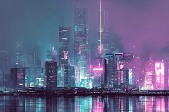 draw illustration of futuristic cyberpunk city