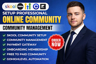 setup skool community with full branding and online course writing  and upload