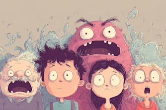 draw a cute and funny cartoon illustration