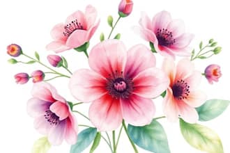 create digital botanical watercolor clipart of flowers