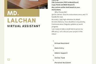 be virtual assistant for any online task and admin support