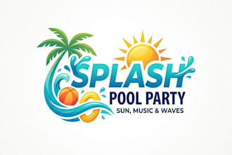 design a fun and vibrant pool party logo