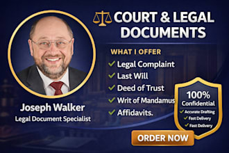 draft legal complaint, last will, deed of trust, writ of mandamus and affidavits