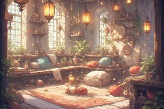 draw 2d game environment concept art platformer background fantasy cozy room art