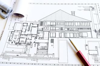 draft autocad 2d architectural floor plan drawing, elevation