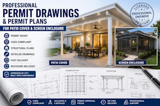 provide permit drawings and permit plans for patio cover and screen enclosure