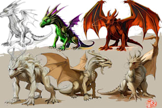 draw concept art for characters, dragons and monsters