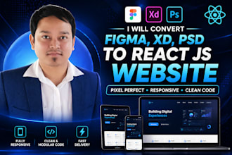 convert figma, xd, psd to responsive react js website