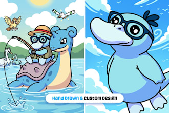draw custom cute pokemon or fakemon character illustration