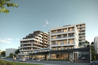 renewing 3d downtown area,high density development,tiered terraces,aerial render