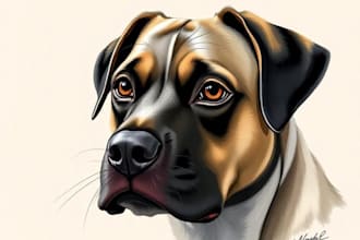 draw realistic digital pet portrait painting from photo
