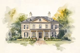 draw watercolor house portrait or city space illustration