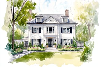 house in watercolor painting style