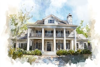 house in watercolor painting style