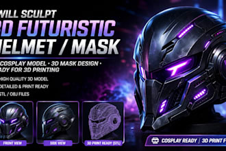 design a 3d futuristic helmet or cosplay mask for 3d printing
