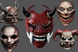 create 3d mask, 3d helmet, anime cosplay mask, oni mask stl for 3d printing