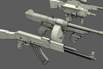 create gun model 3d hard surface models with textures and renders