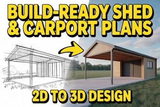 create 3d shed and carport design with construction plans