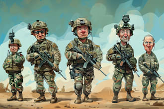 draw a military group caricature or army cartoon caricature