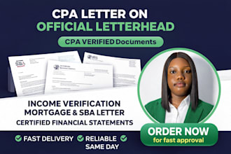 write CPA letter on CPA letterhead for income verification mortgage or sba