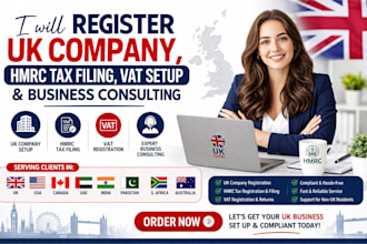 register UK company hmrc tax filing vat setup and business consulting