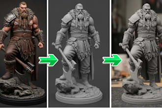 convert 2d drawing or image in 3d model statue stl file 4k resin 3d printing